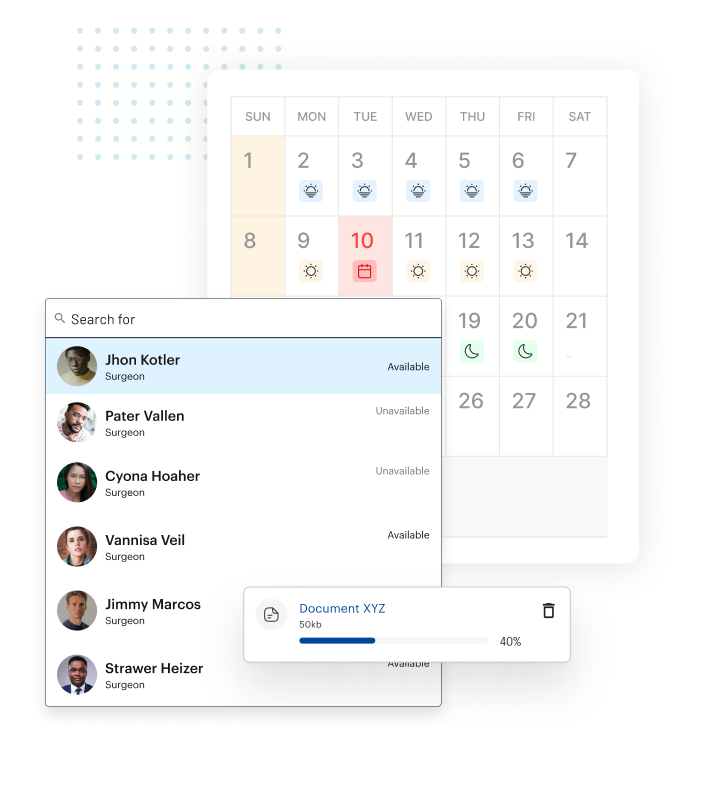 OrgApp team management panel showing roles, permissions and employee policies