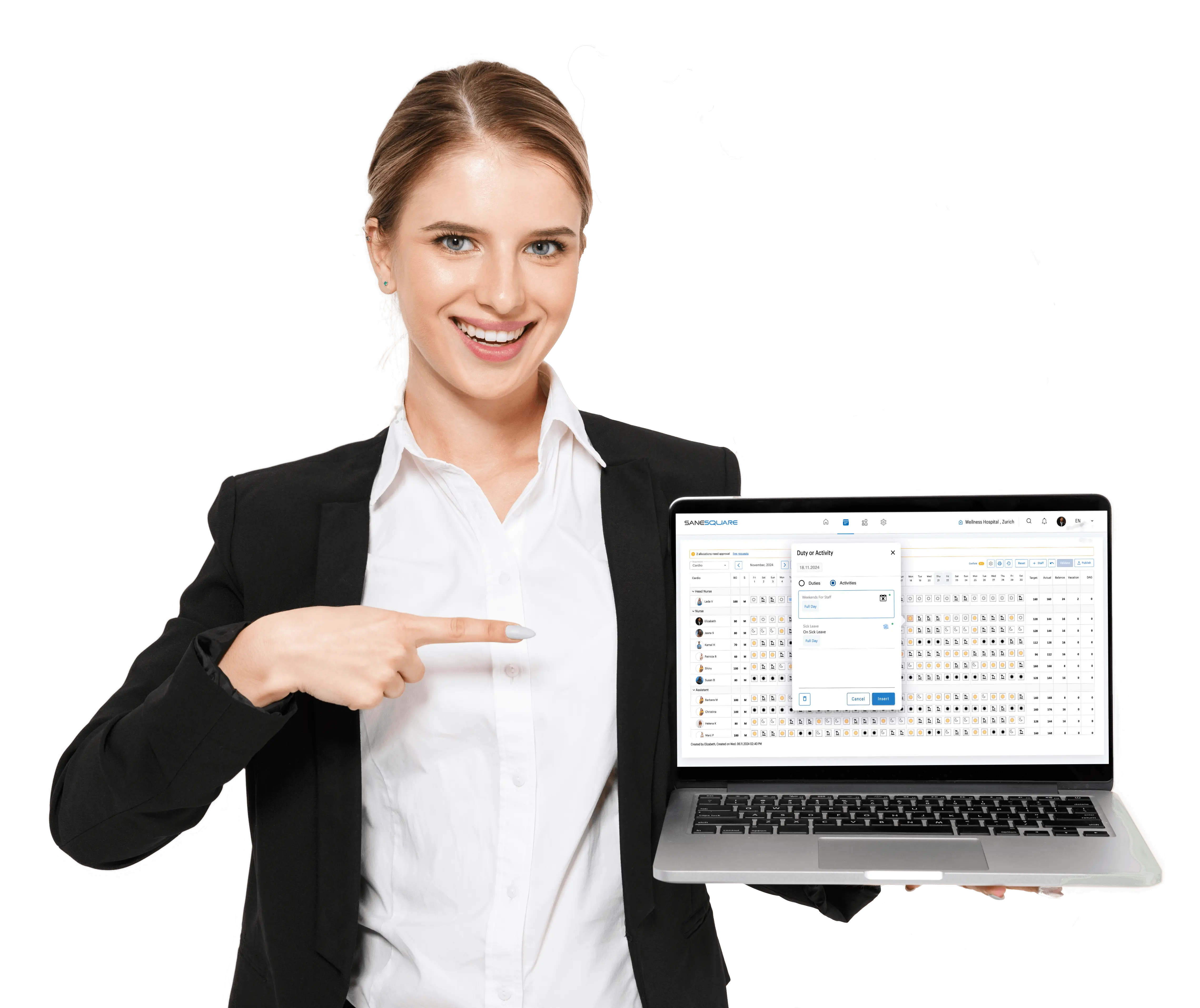 OrgApp workforce scheduling dashboard showing automated shift calendar and employee overview
